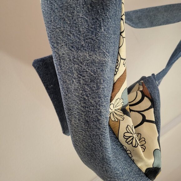OOAK Upcycled Denim & 70s Vintage Floral Crossbody Bag - Boho/Retro - Picture 3 of 9